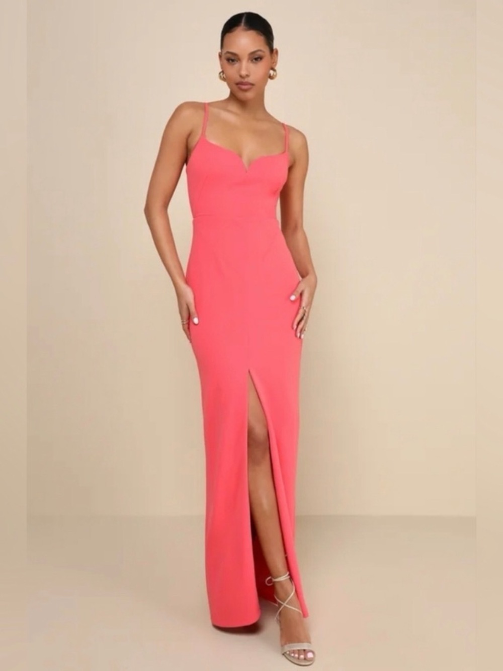 Lulus Impressive Glamour‎ NWT size Large Coral Pink Sleeveless Column Maxi Dress